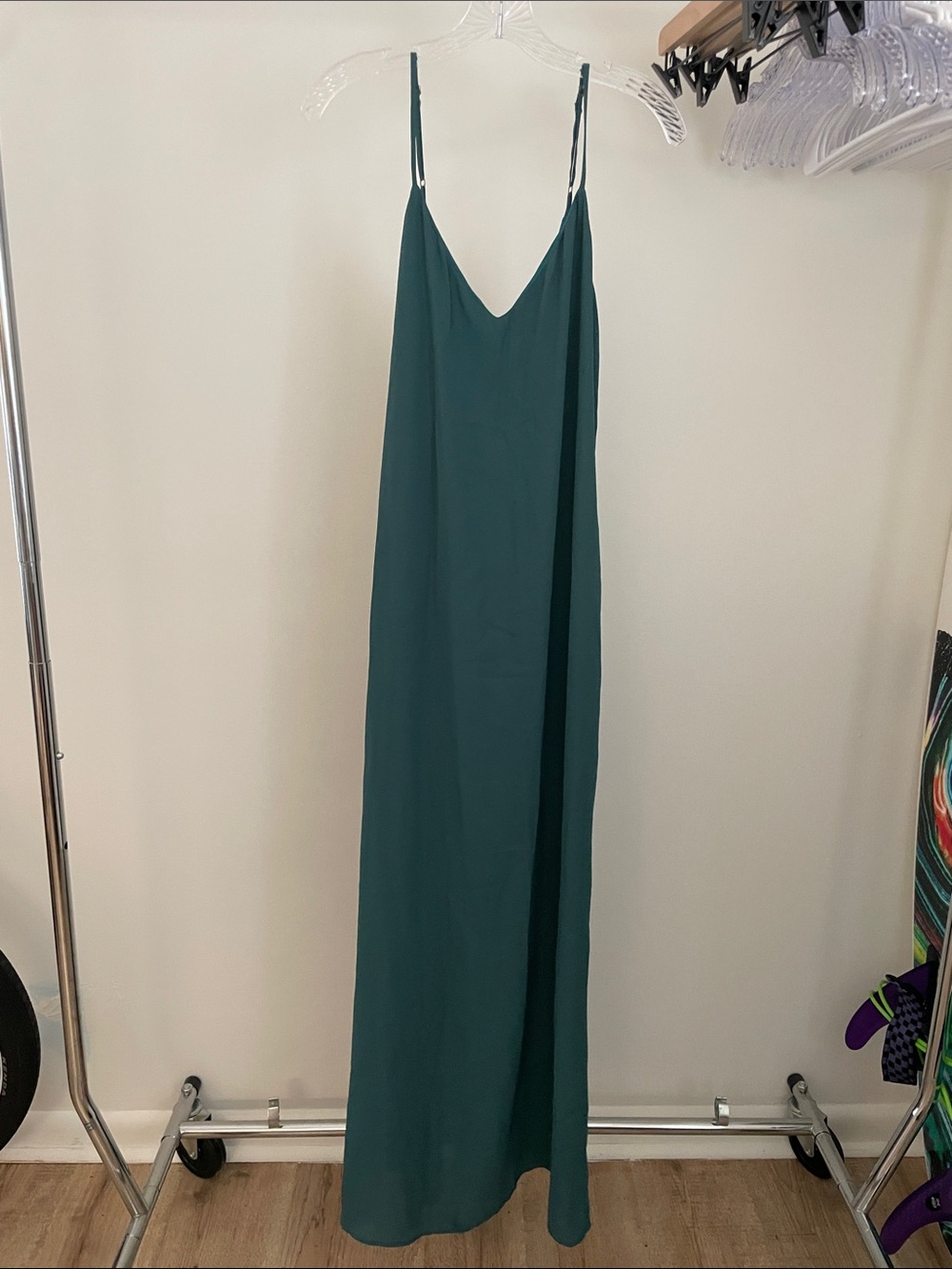 Show Me Your Mumu Women's Teal Slip Maxi Dress - Minimal Spaghetti Strap